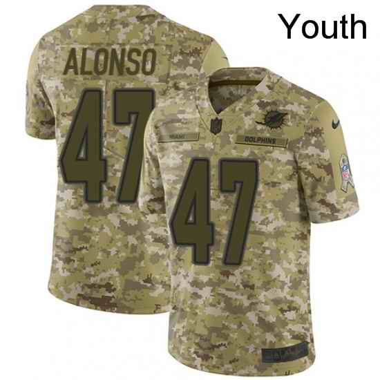 Youth Nike Miami Dolphins 47 Kiko Alonso Limited Camo 2018 Salute to Service NFL Jersey